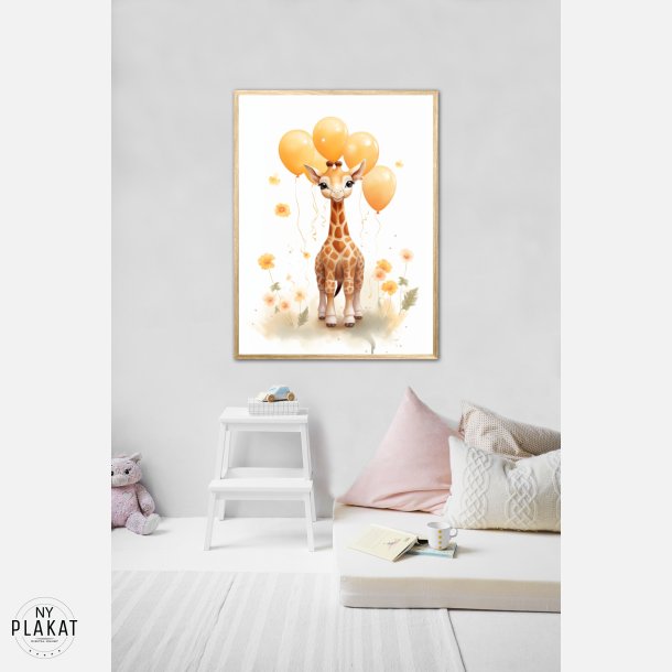 Giraf Med Orange Balloner - Giraf Plakat 27