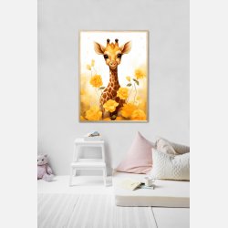 Giraffens Gule Blomsterhave - Giraf Plakat 13