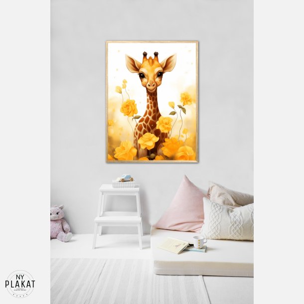 Giraffens Gule Blomsterhave - Giraf Plakat 13