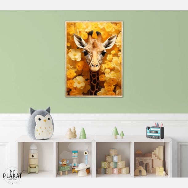 Giraffens Gule Blomsterparadis - Giraf Plakat 12