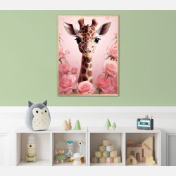 Giraffens Pink Rose Oase - Giraf Plakat 30