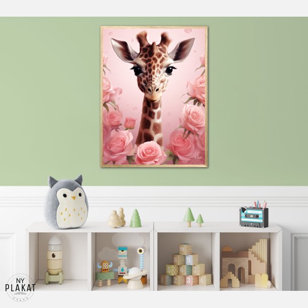 Giraffens Pink Rose Oase - Giraf Plakat 30