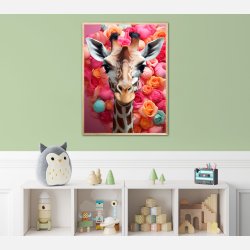 Giraffens Farverige Blomsterrejse - Giraf Plakat 23