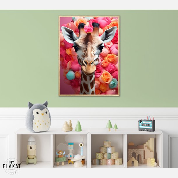 Giraffens Farverige Blomsterrejse - Giraf Plakat 23