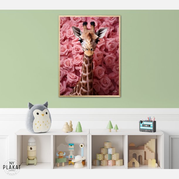 Giraffens Rosehav i Pink - Giraf Plakat 26