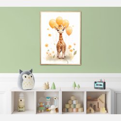 Giraf Med Orange Balloner - Giraf Plakat 27