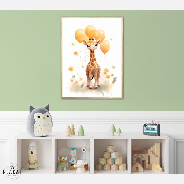 Giraf Med Orange Balloner - Giraf Plakat 27