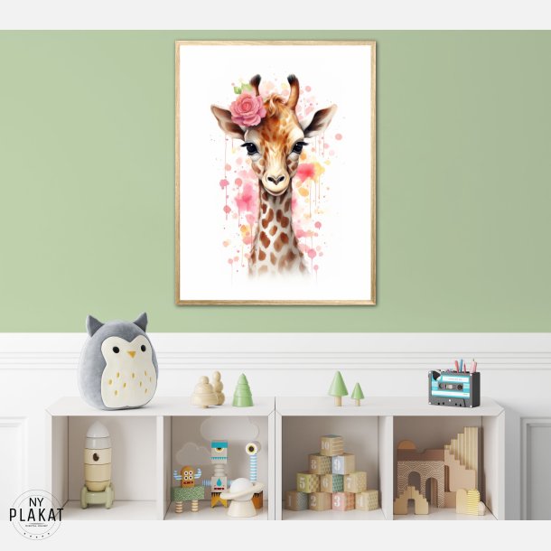 Giraffens Blomsterdrmme - Giraf Plakat 28