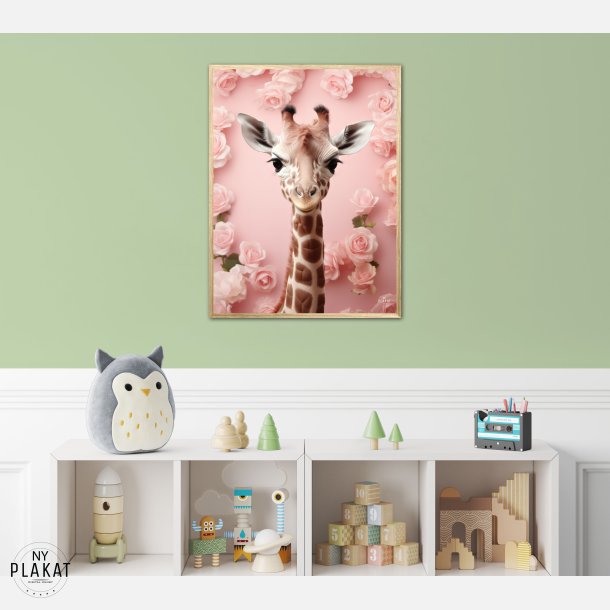 Giraffens Pink Blomstermagi - Giraf Plakat 29