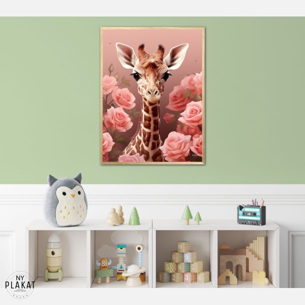 Pink Roser i Giraffens Verden - Giraf Plakat 31