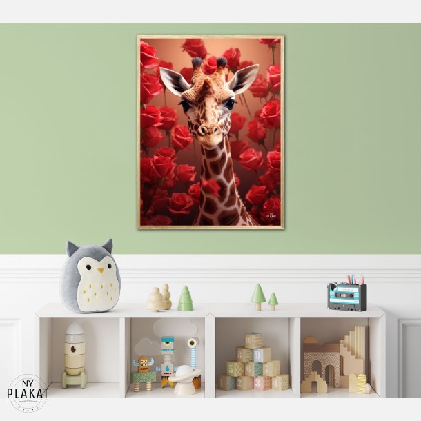 Giraffens Rde Roseblomstring - Giraf Plakat 15