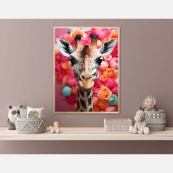 Giraffens Farverige Blomsterrejse - Giraf Plakat 23