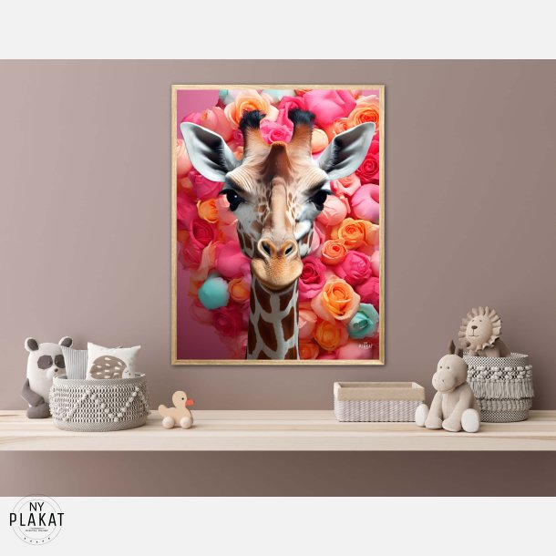 Giraffens Farverige Blomsterrejse - Giraf Plakat 23