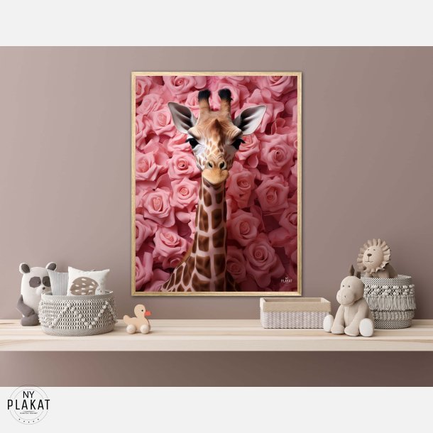 Giraffens Rosehav i Pink - Giraf Plakat 26