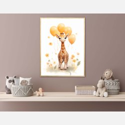 Giraf Med Orange Balloner - Giraf Plakat 27