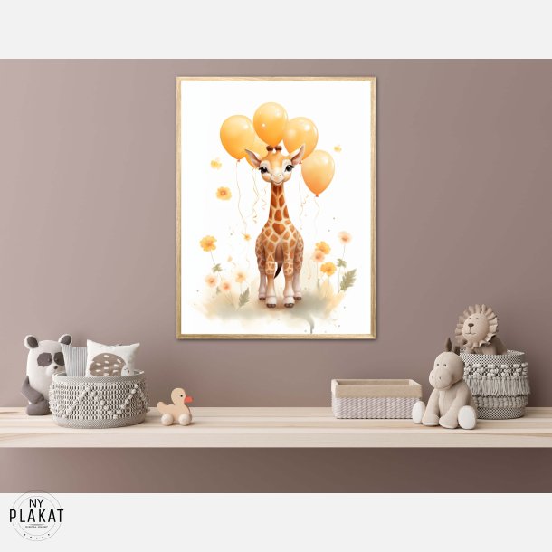 Giraf Med Orange Balloner - Giraf Plakat 27
