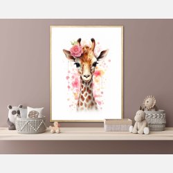 Giraffens Blomsterdrmme - Giraf Plakat 28
