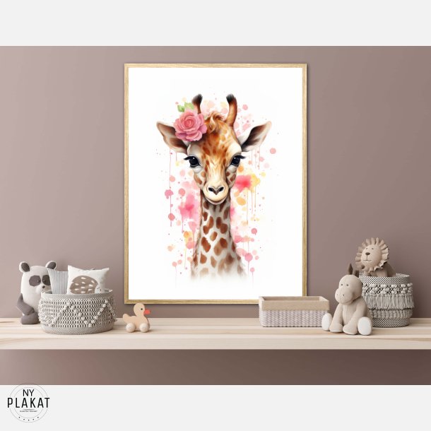 Giraffens Blomsterdrmme - Giraf Plakat 28
