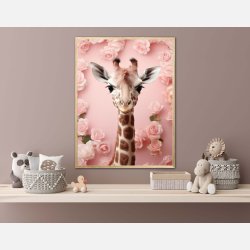 Giraffens Pink Blomstermagi - Giraf Plakat 29