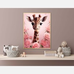 Giraffens Pink Rose Oase - Giraf Plakat 30