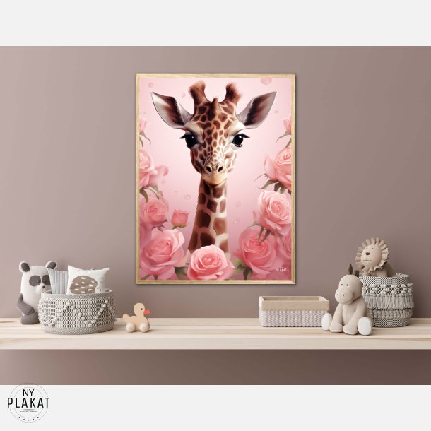 Giraffens Pink Rose Oase - Giraf Plakat 30