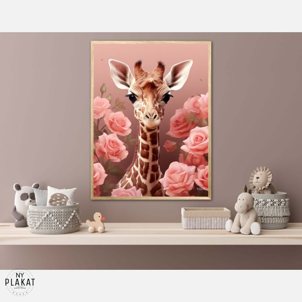 Pink Roser i Giraffens Verden - Giraf Plakat 31
