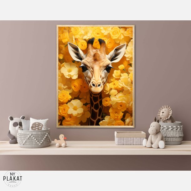 Giraffens Gule Blomsterparadis - Giraf Plakat 12