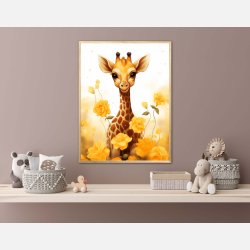 Giraffens Gule Blomsterhave - Giraf Plakat 13