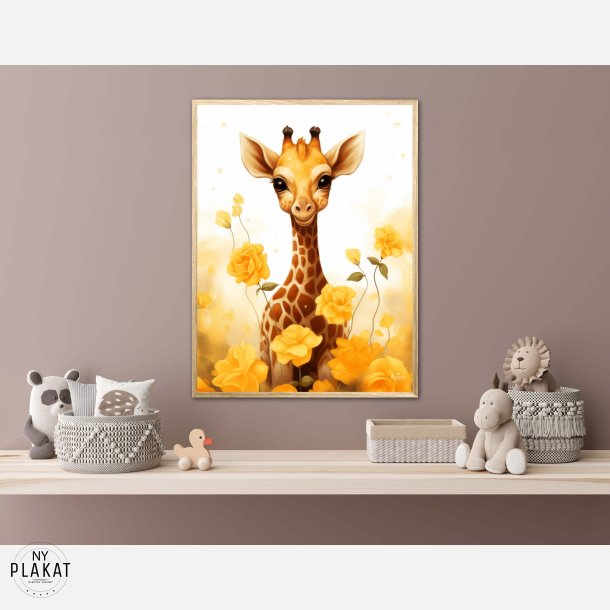 Giraffens Gule Blomsterhave - Giraf Plakat 13