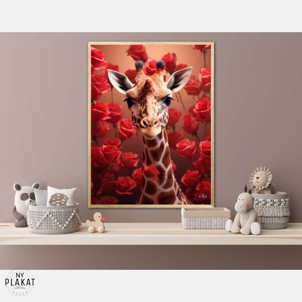 Giraffens Rde Roseblomstring - Giraf Plakat 15