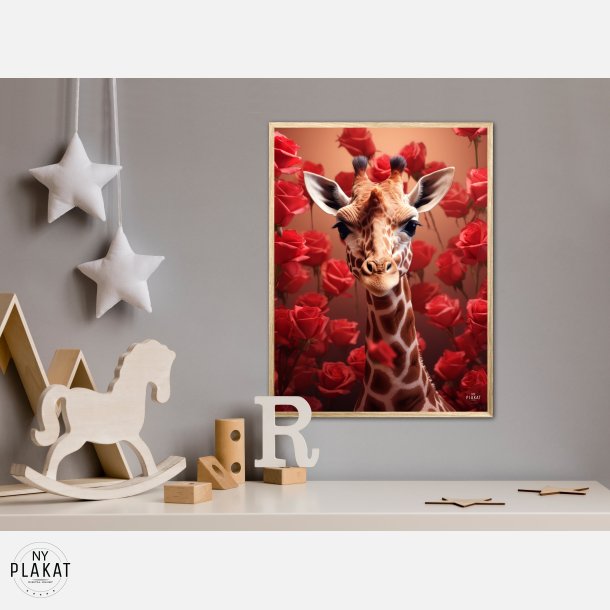 Giraffens Rde Roseblomstring - Giraf Plakat 15