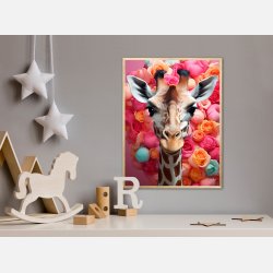 Giraffens Farverige Blomsterrejse - Giraf Plakat 23
