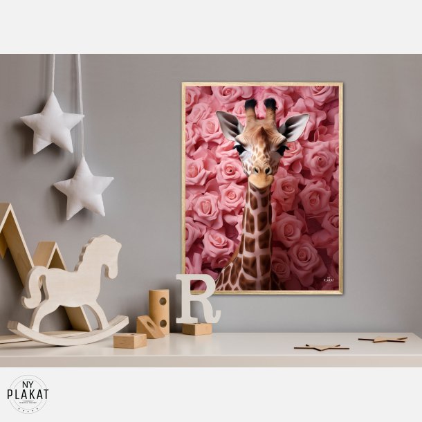 Giraffens Rosehav i Pink - Giraf Plakat 26
