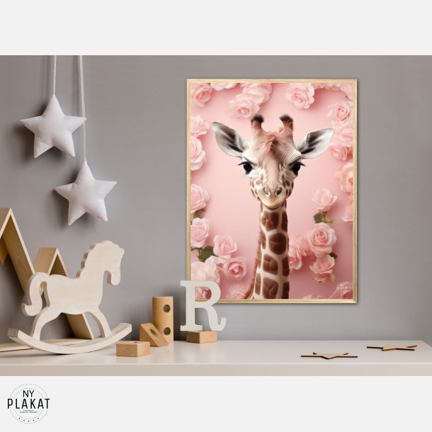 Giraffens Pink Blomstermagi - Giraf Plakat 29
