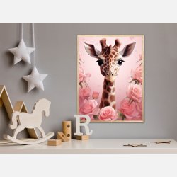 Giraffens Pink Rose Oase - Giraf Plakat 30