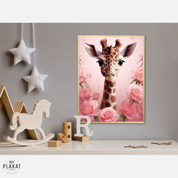 Giraffens Pink Rose Oase - Giraf Plakat 30