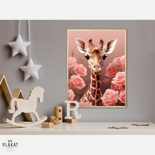 Pink Roser i Giraffens Verden - Giraf Plakat 31