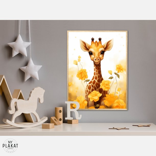 Giraffens Gule Blomsterhave - Giraf Plakat 13