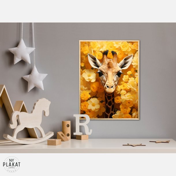 Giraffens Gule Blomsterparadis - Giraf Plakat 12