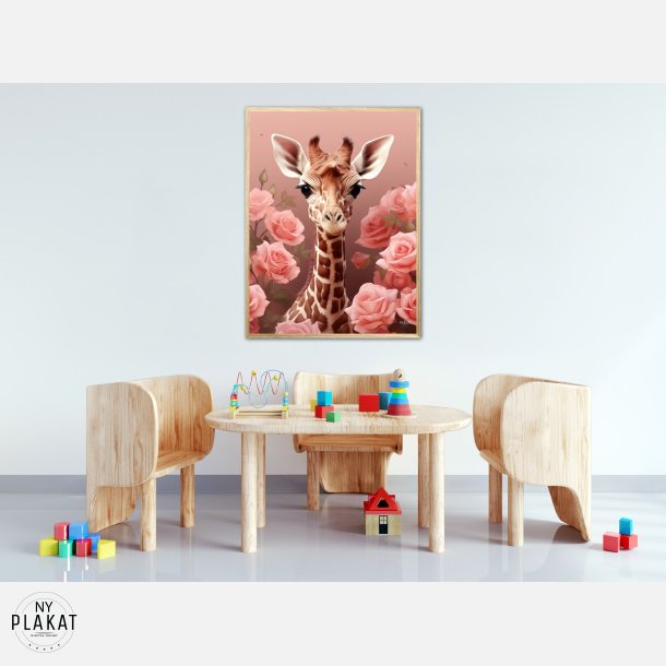 Pink Roser i Giraffens Verden - Giraf Plakat 31