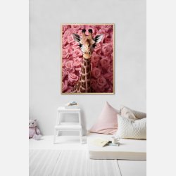Giraffens Rosehav i Pink - Giraf Plakat 26