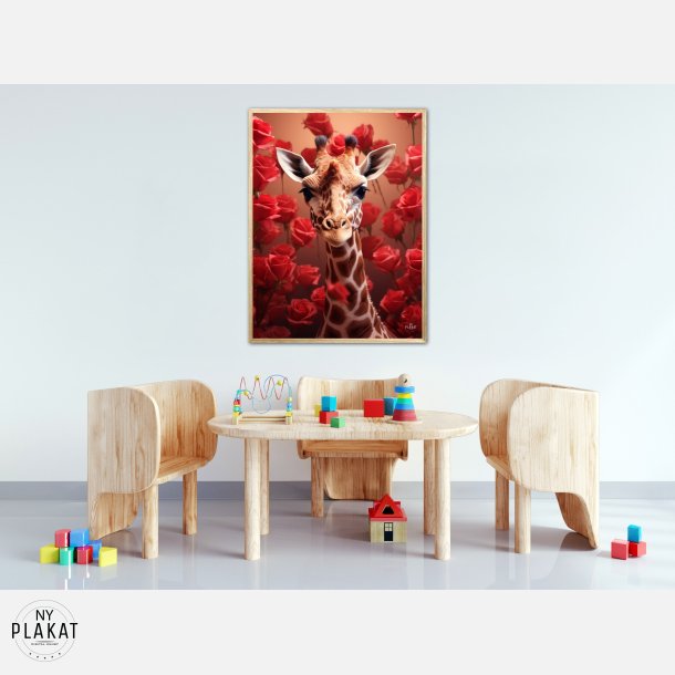 Giraffens Rde Roseblomstring - Giraf Plakat 15