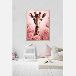 Giraffens Pink Rose Oase - Giraf Plakat 30