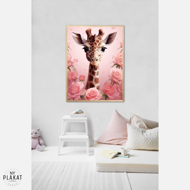 Giraffens Pink Rose Oase - Giraf Plakat 30