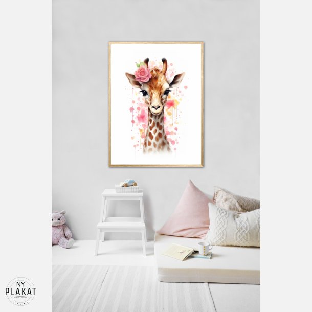 Giraffens Blomsterdrmme - Giraf Plakat 28