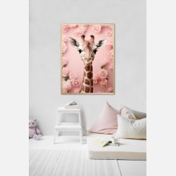 Giraffens Pink Blomstermagi - Giraf Plakat 29