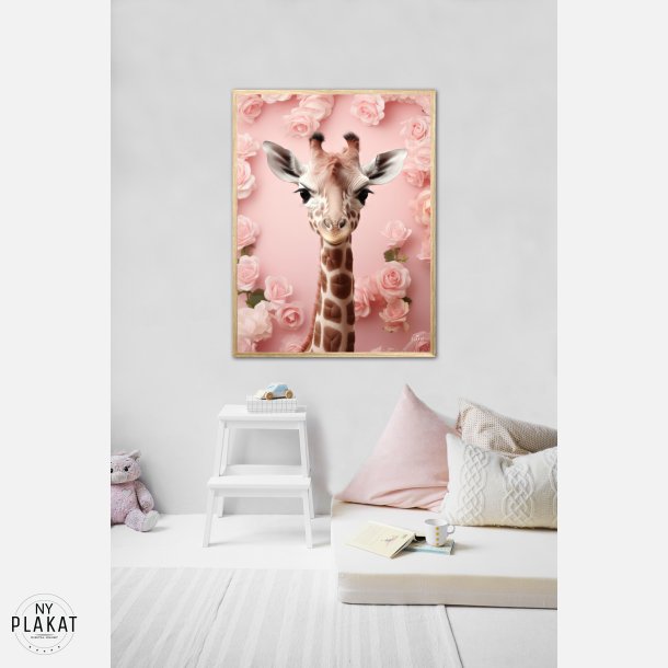 Giraffens Pink Blomstermagi - Giraf Plakat 29