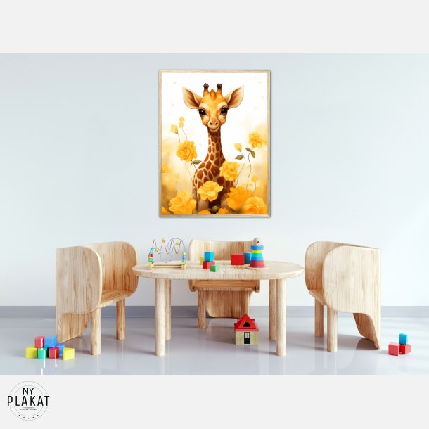 Giraffens Gule Blomsterhave - Giraf Plakat 13