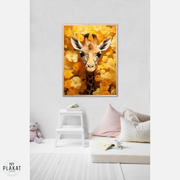 Giraffens Gule Blomsterparadis - Giraf Plakat 12