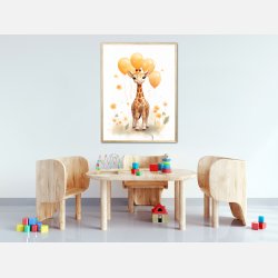 Giraf Med Orange Balloner - Giraf Plakat 27